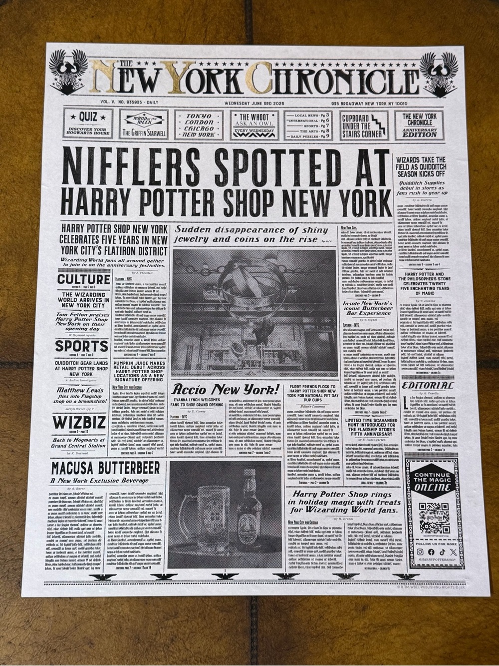 HARRY POTTER NYC FLATIRON 5th ANNIV NEW YORK CHRONICLE NEWSPAPER SPECIAL EDITION